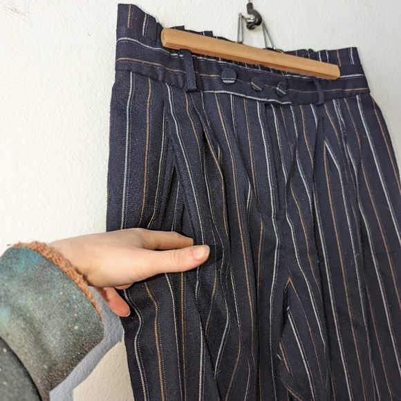 Topshop Navy Pinstripe Paperbag Crop Pants 12 - Picture 2 of 8